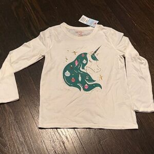 Cat & Jack Kids Long Sleeve Shirt - Cream with Teal Unicorn